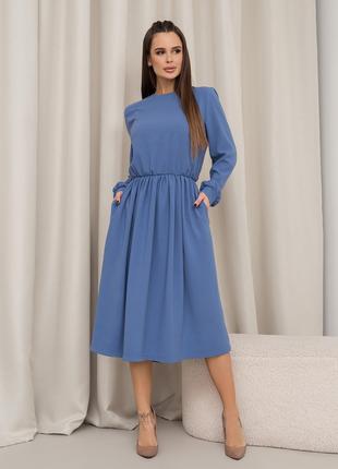 Голубое классическое платье с длинными рукавами, размер S