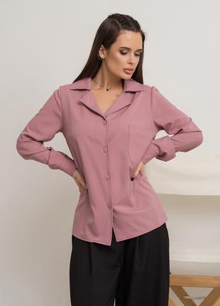 Розовая однотонная рубашка с карманом, размер S