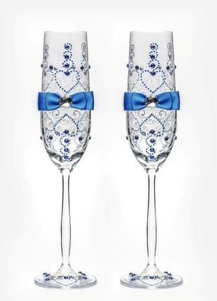 Свадебные бокалы, ручная работа, синий цвет, 2 шт (арт. SA-021...