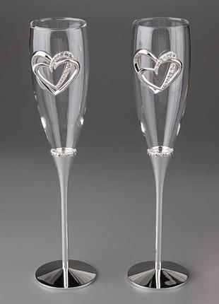 Свадебные бокалы на металлической ножке "Сердца влюбленных" Ко...