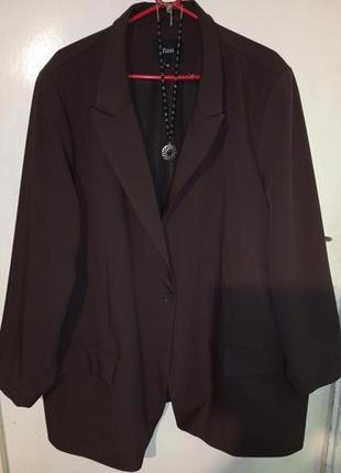 Стрейч,элегантный,офисный,коричневый пиджак с карманами,мега б...