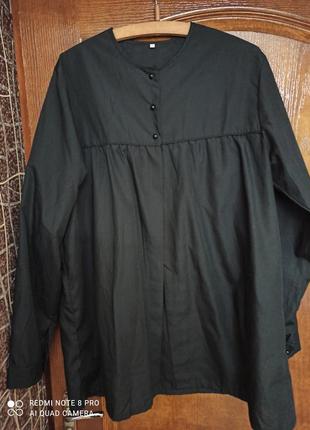 Длинная черная рубашка туника испания р. 52-64, оверсайз пог 68см