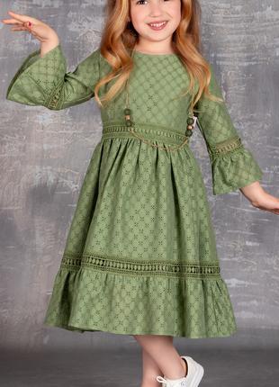 Нарядное платье для девочки цвет оливковый Турция р.116 (6-7),...