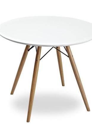 Стол обеденный ,белый, стол тауэр, дерево ножки, диаметр 100 см