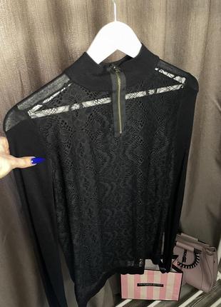 Черная кофта блуза с гипюром спинкой кружевом s oliver xs s m