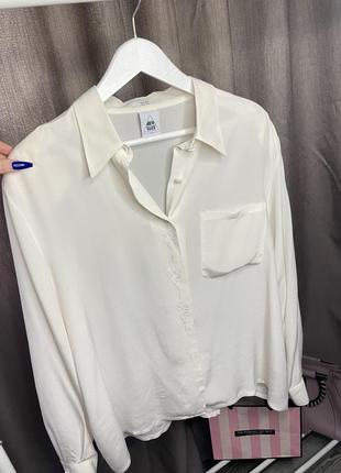 Белая рубашка блуза шелк шелковая с вышивкой new fast s m
