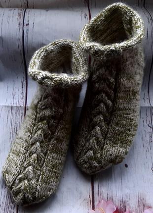 В'язані зимові шкарпетки слідочки з візерунком Коса ручна робо...