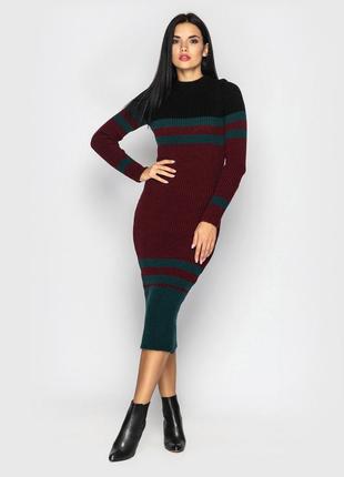 Платье вязаное alyaska  черный-зеленый-бордовый размер 42-46