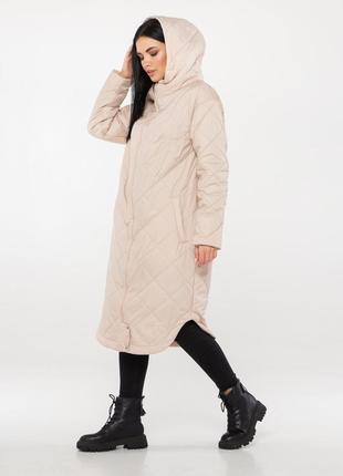 Стильное стеганое пальто с поясом(бежевый)