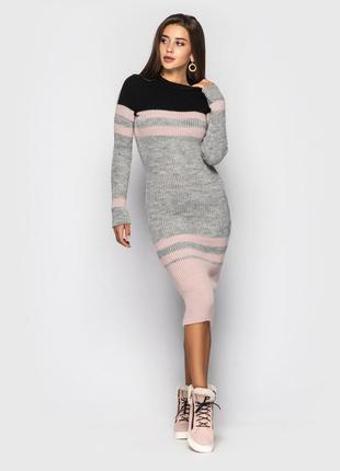 Платье вязаное alyaska  черный-розовый-серый размер 42-46