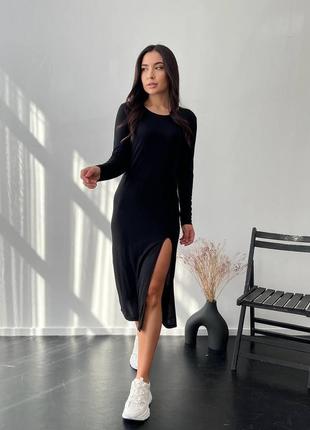 Міді сукня в рубчик, чорного кольору 24712 pro
