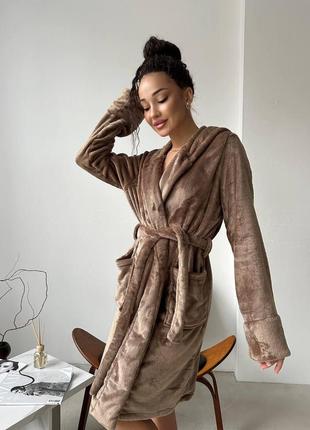 Жіночий домашній махровий халат шоколадного кольору 25885 stmi