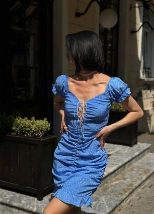 Сукня у дрібний горошок, блакитного кольору 24851 ordio