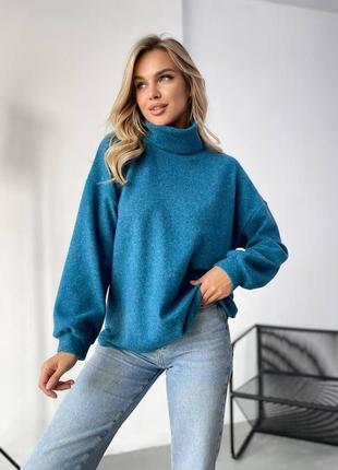 М'який жіночий светр із ангори кольору морська хвиля 25563 аа