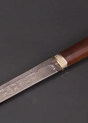 Авторский нож танто ручной работы "Самурай", мозаичный дамаск
