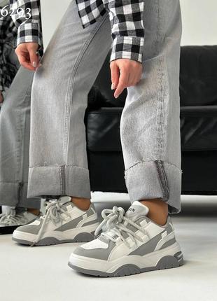 Жіночі кросівки екошкіра білий та сірий