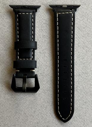 Ремешок из натуральной кожи для Apple Watch чёрный 42 mm, 44 m...