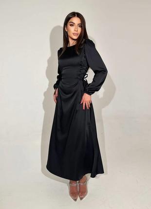 Непревзойденное платье со шнуровкой по бокам шелк Армани черный