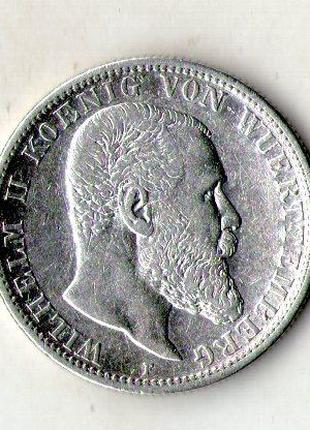 Німецька імперія ВЮРТЕНБЕРГ 2 марки 1899 рік Вільгельм II сріб...