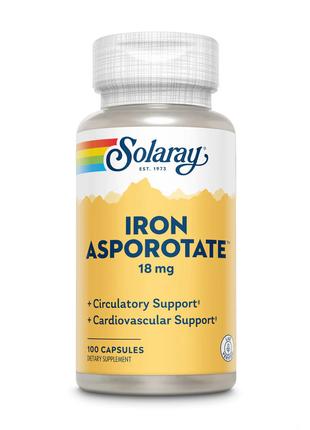 Витамины и минералы Solaray Iron Asporotate, 100 капсул
