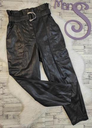 Женские кожаные брюки river island чёрного цвета с поясом разм...