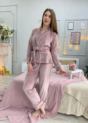 Женская пижама велюр домашний костюм на запах бархатная пижама...