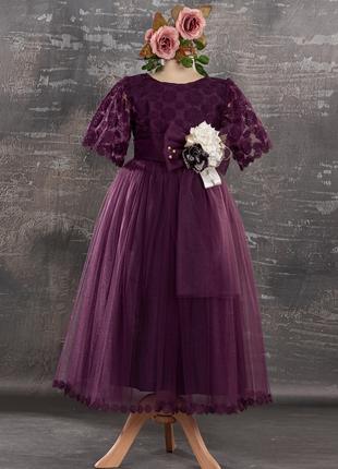 Нарядное платье для девочки с коротким рукавом фиолетовое Турц...