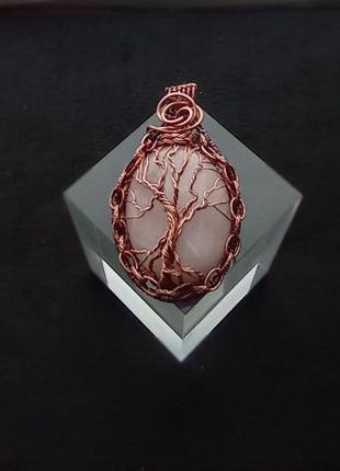 Медный кулон стильный подарок ожерелье из розового кварца «дер...