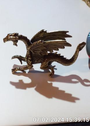 Фигурка статуэтка латунная металл латунь дракон крылатый больш...