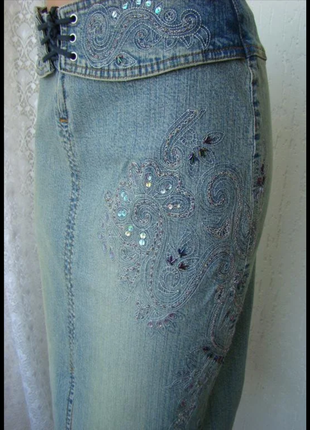 Юбка женская миди джинс декор вышивка бренд river island р.42-...