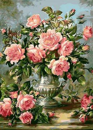Картина за номерами Mariposa Троянди в срібній вазі 40х50см MR...