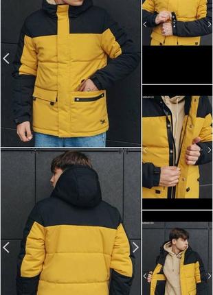 Зимняя куртка парка с капюшоном staff yux black &amp; yellow п...