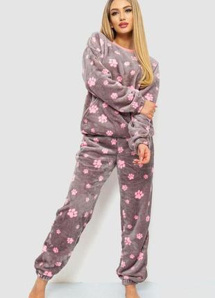 Пижама женская плюшевая, цвет серо-розовый, 102r5241