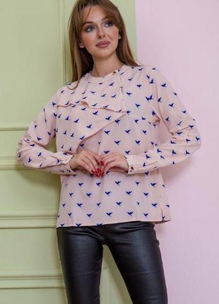 Блуза с длинным рукавом, персикового цвета в принт, 115r248-2