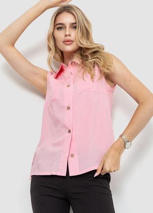 Блуза без рукавів однотонна, колір рожевий, 102r068-4