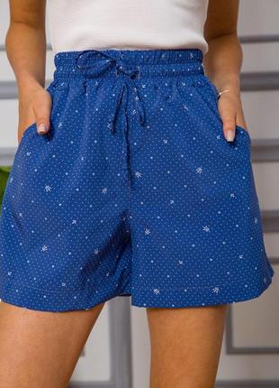 Свободные женские шорты на резинке, цвет синий в горох, 172r21