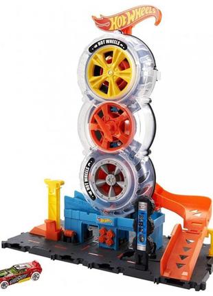 Трек хот вилс hot wheels city super twist tire shop playset, о...