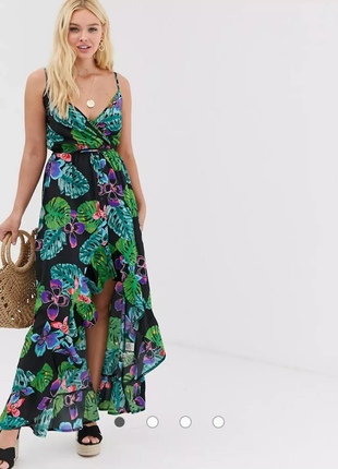 Длинное асимметричное платье с цветочным тропическим принтом о...