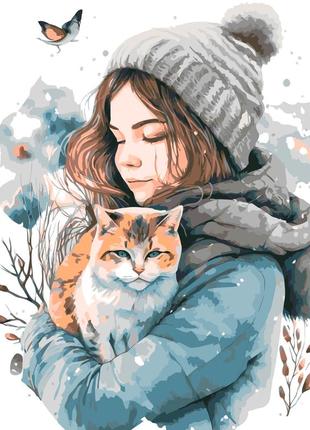 Картина по номерам девушка с котиком зимой 40*50 см оригами lw...