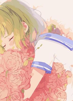 Картина по номерам аниме. девушка с цветами 40*50 см artcraft ...