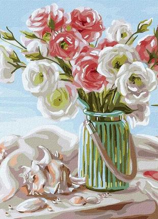 Картина по номерам. букет квітів " натюрморт біля моря ©юлія т...