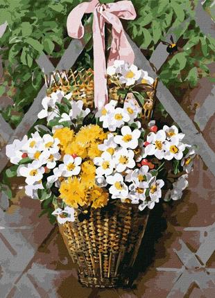 Картина по номерам  "плетений кошик з квітами" 40*50 см идейка...
