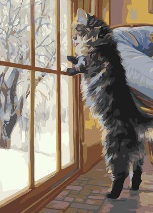 Картина по номерам зимний котик 40*50 см оригами lw 31340