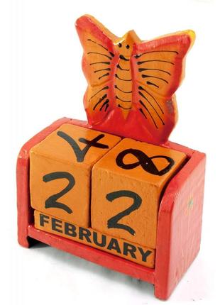 Вечный календарь "бабочка" дерево красная(15х10х5 см)