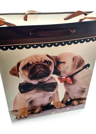 Пакет подарочный картонный "кошки и собаки" (32х26х10 см)