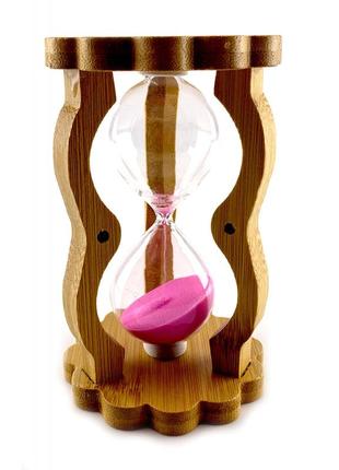 Часы песочные в бамбуке розовый песок (10 мин) (14,5х8,5х5,5 см)