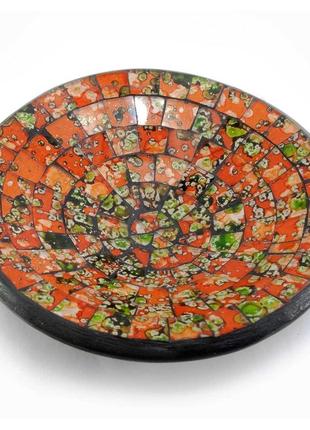 Блюдо терракотовое с оранжевой мозаикой (d-15 h-3 см)