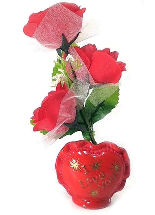 Ваза роза керамическая с сердечком (22х9х5,5 см)c