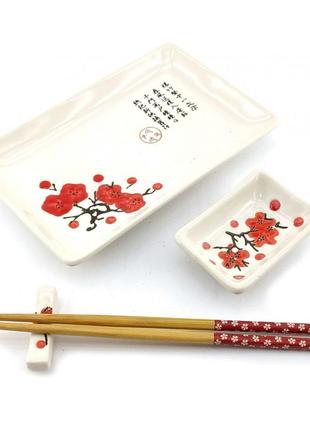 Сервиз для суши "красная сакура на белом фоне"(28х14 см)(1 пер...