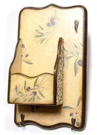 Ключница вешалка "оливка", с ящиком, массив дерева (34х20 см.)